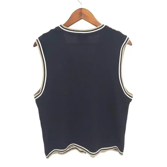 Vintage Southern Lady Black Diamond Print Grandma Knit Sweater Vest Sz Large - Picture 2 of 7